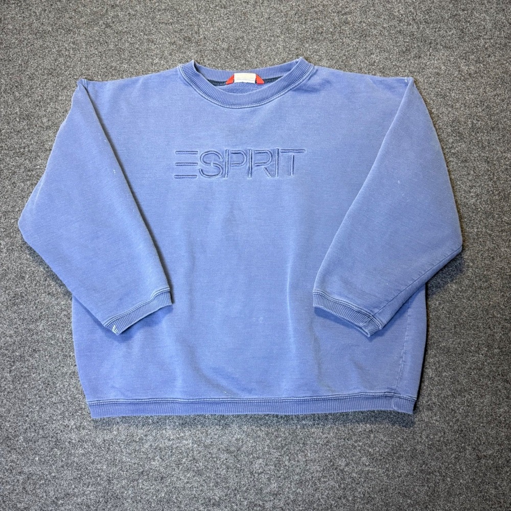 Vintage 90s Esprit Sweatshirt Mens M Blue Embroidered Logo Distressed Crewneck